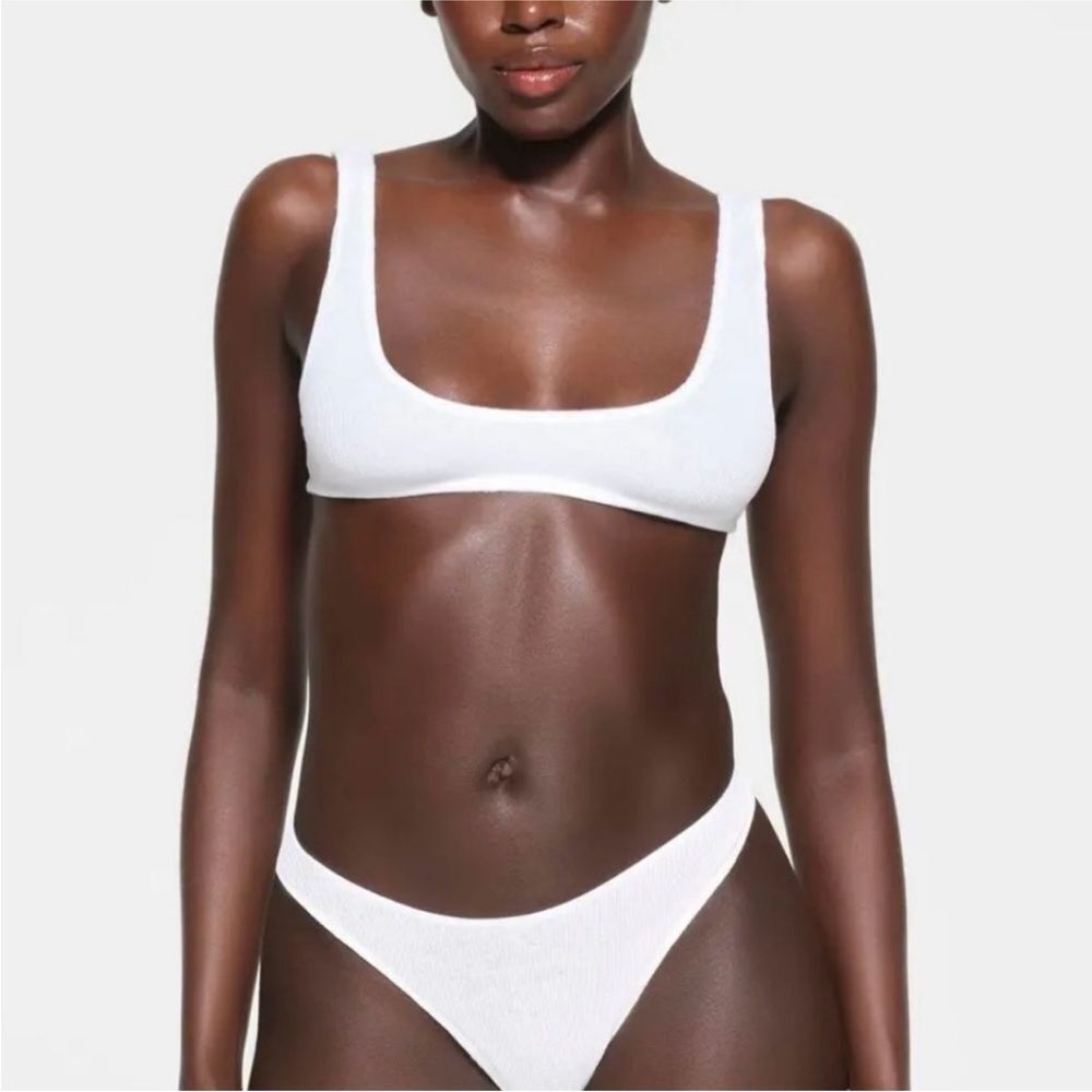SKIMS THREADBARE COTTON RIB MICRO SCOOP BRALETTE in snow NWT